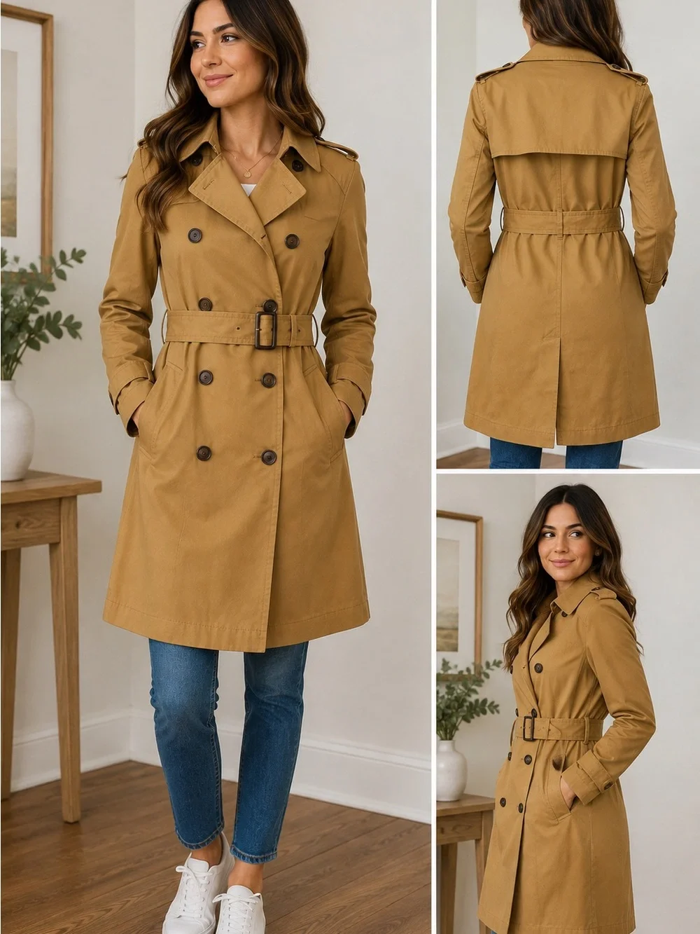 J.Crew Classic Camel Double Breasted Belted Trench Coat Size 2